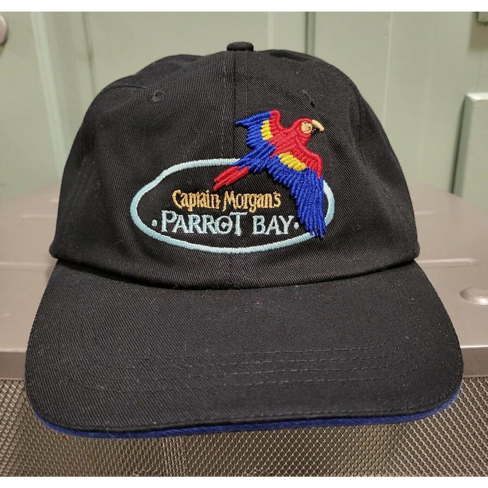 Vintage 90s Captain Morgan's Parrot Bay Rum Alcohol‎ Adjustable Black Hat Cap